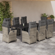 Set Pranzo da Giardino 9pz con Cuscini Grigio Chiaro Polyrattan 3213293