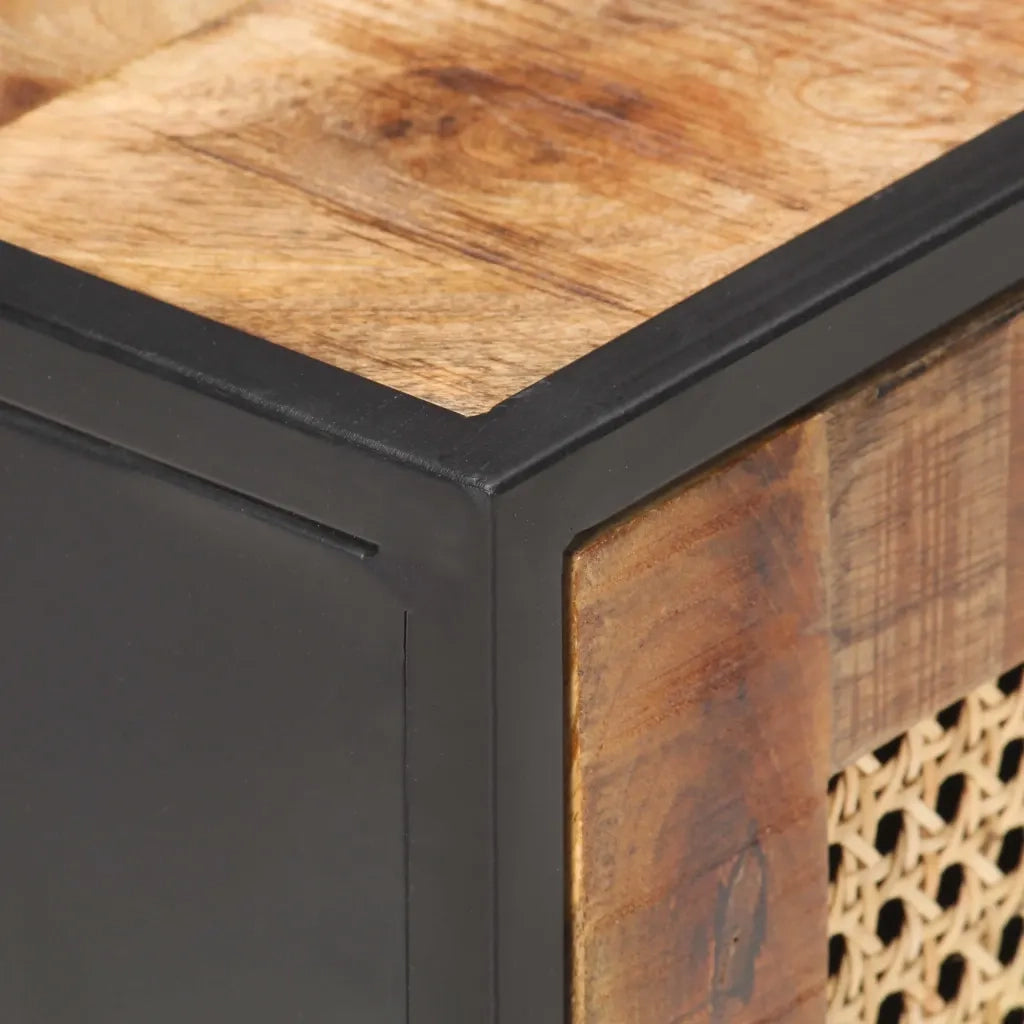Comodino | Armadio da Notte | Mobiletto da notte 40x30x50 cm Legno di Mango Grezzo e Canna Naturale