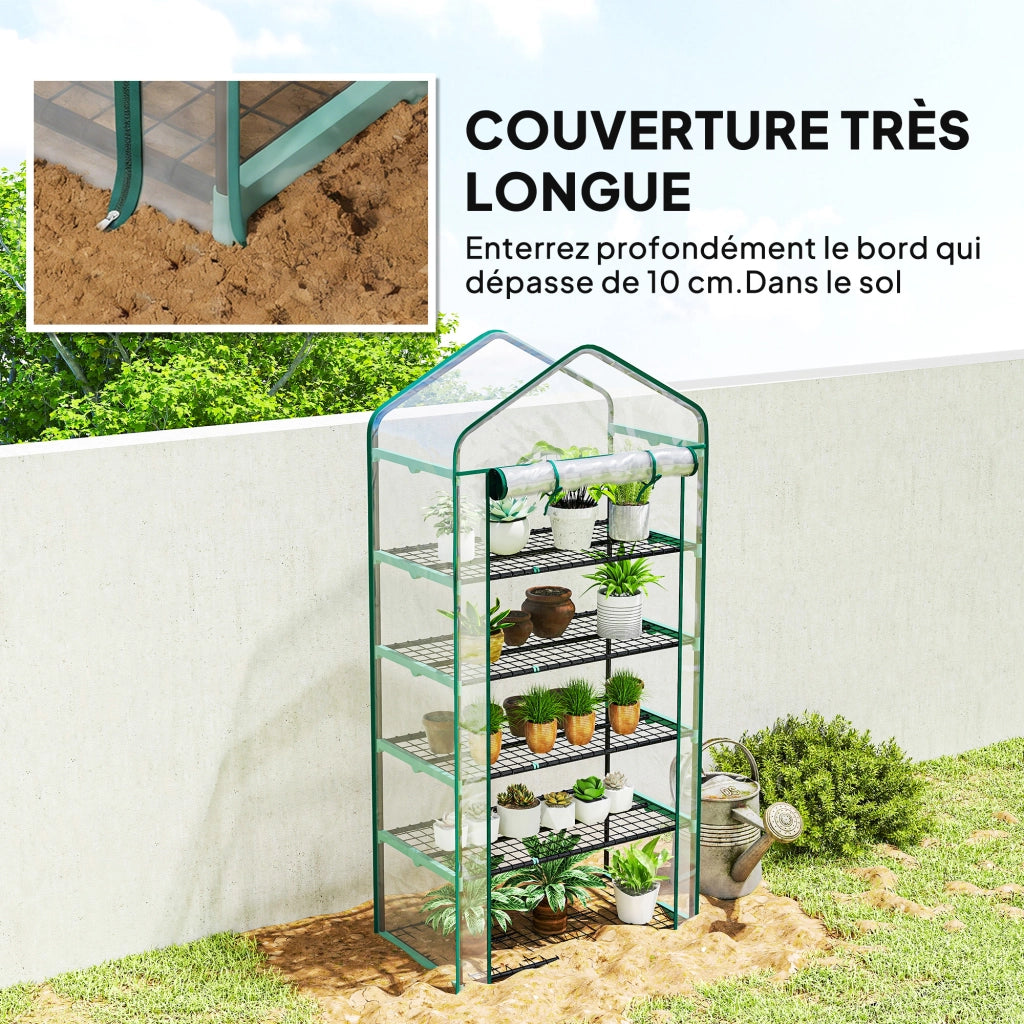 Serra da giardino 5 ripiani in PVC ¨C zephmum ¨C grigio acciaio 90x49x193cm