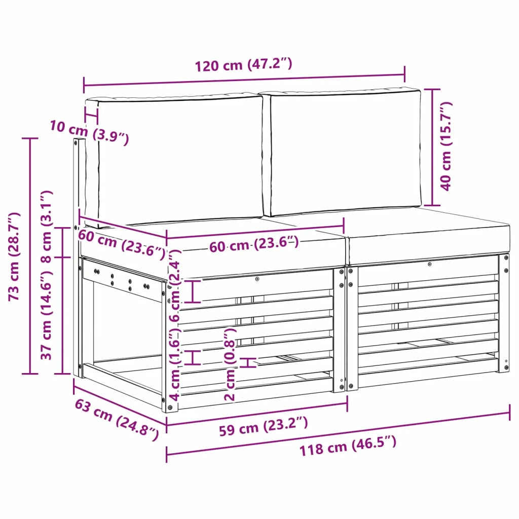 2 Pezzo Divano centrale per esterno-Divano modulare Legno di Acacia Massello 759509