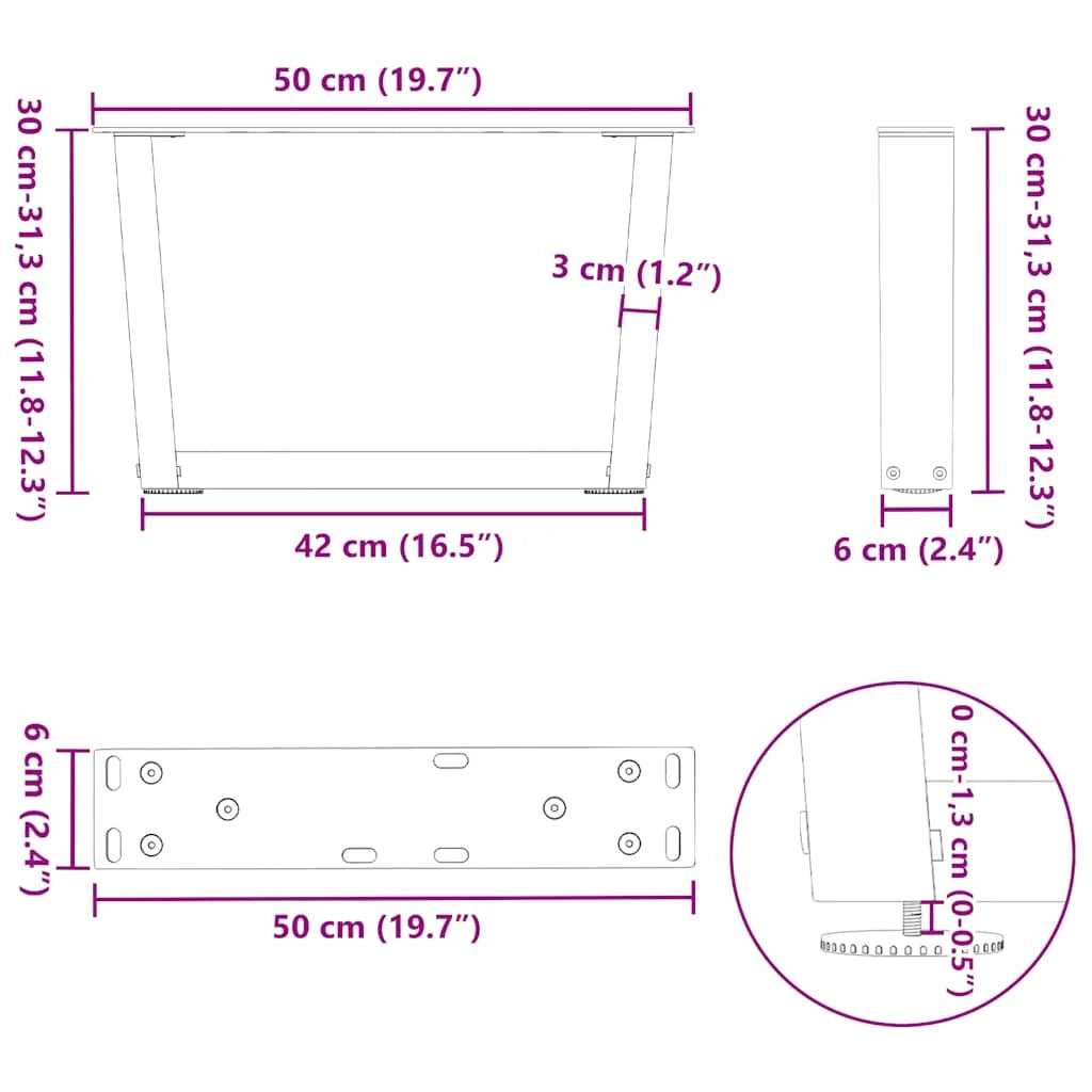 Set di 2 gambe geometriche per tavolino con piedini livellatori 50 x 30 cm finitura moderna in acciaio nero 02_0056896