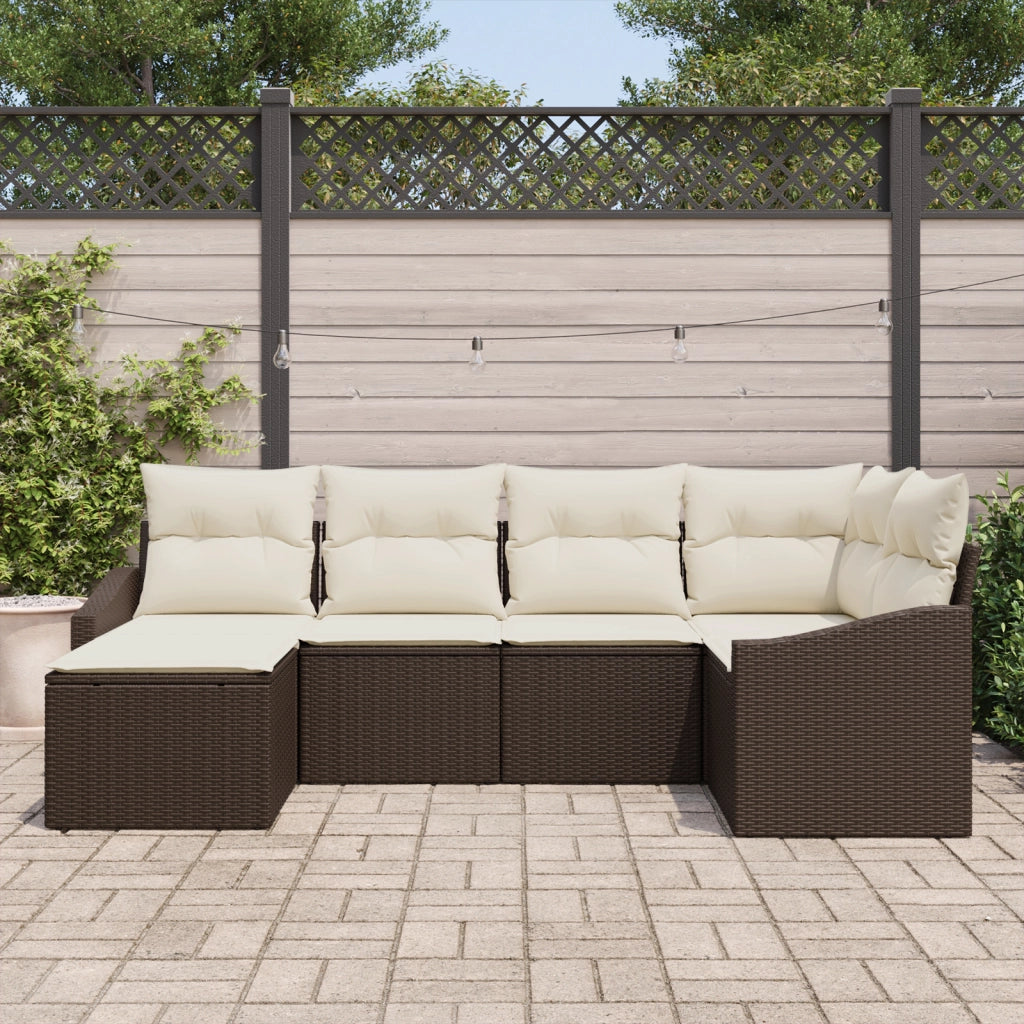 Set di divani da giardino a 6 pezzi con cuscini marroni in polyrattan