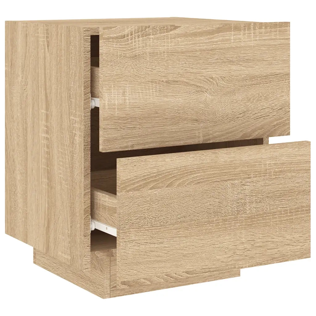 Comodini con Luci LED 2pz-Set di 2 Tavolino da notte Rovere Sonoma in Legno Multistrato 161552