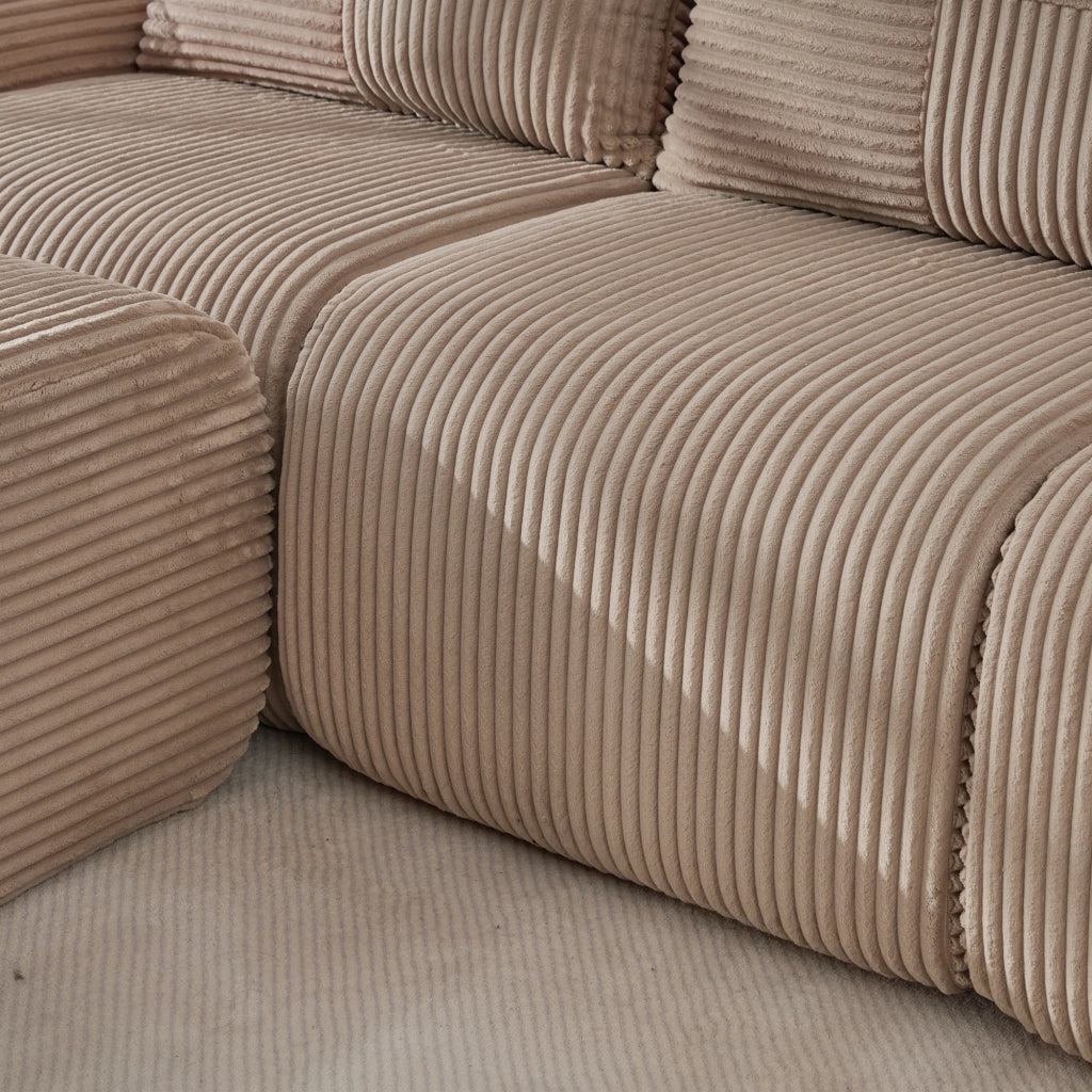 Divano Modulare 4 Posti con Poggiapiedi ¨C MINIMAL ¨C Tessuto, Beige/Khaki, con Portabicchieri