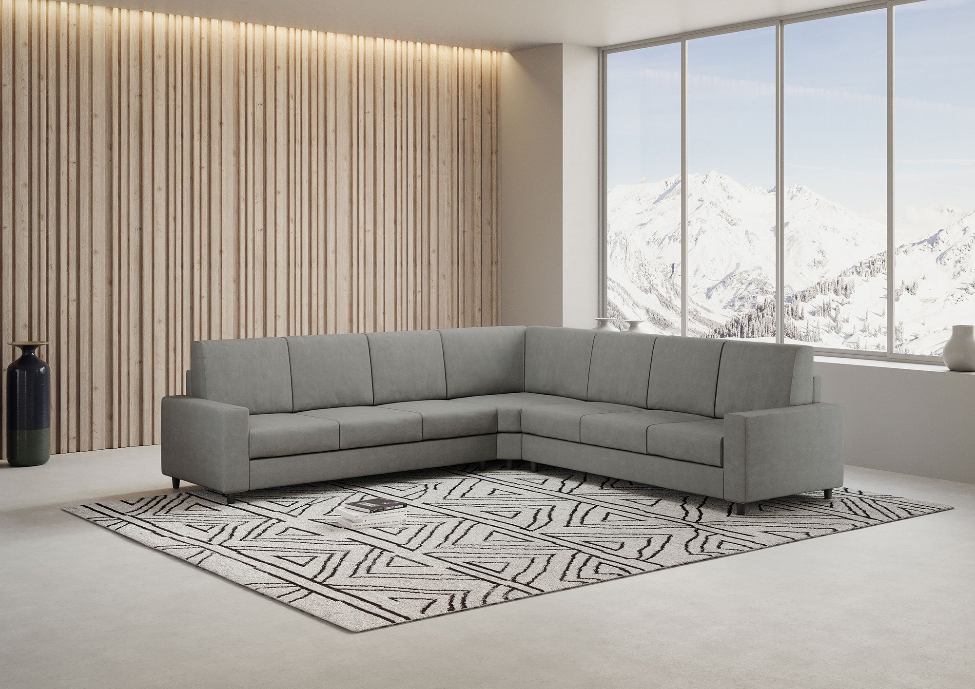 Divano Angolare 7 Posti 286x286x85 cm Sakar in Tessuto Grigio