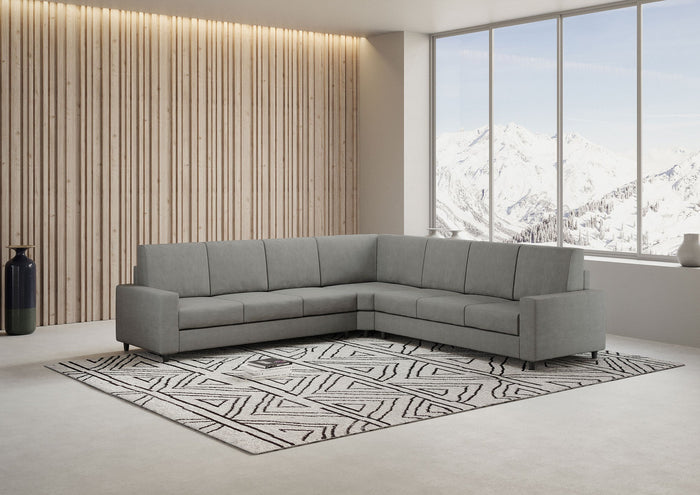 Divano Angolare 7 Posti 286x286x85 cm Sakar in Tessuto Grigio