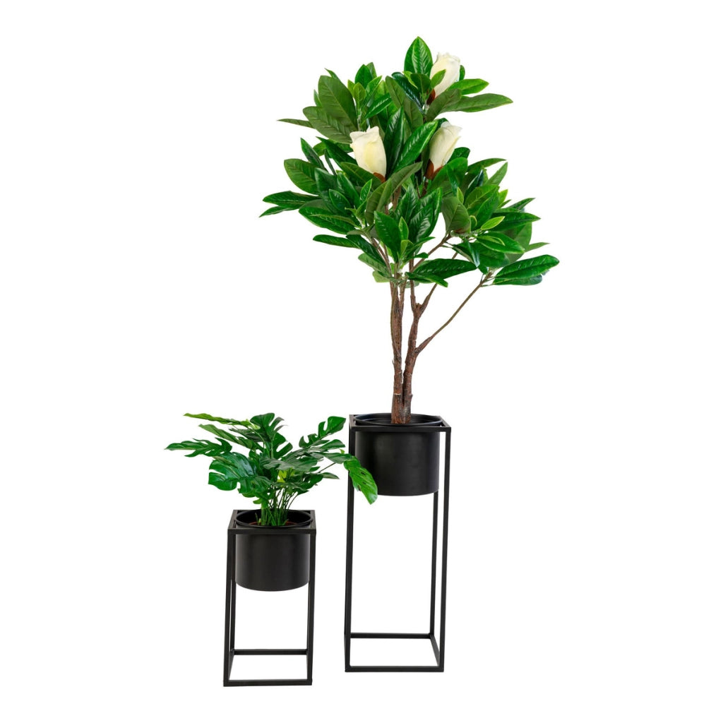Set di 2 Vasi per Piante Marla, Nero, Metallo, 17x17x31 cm