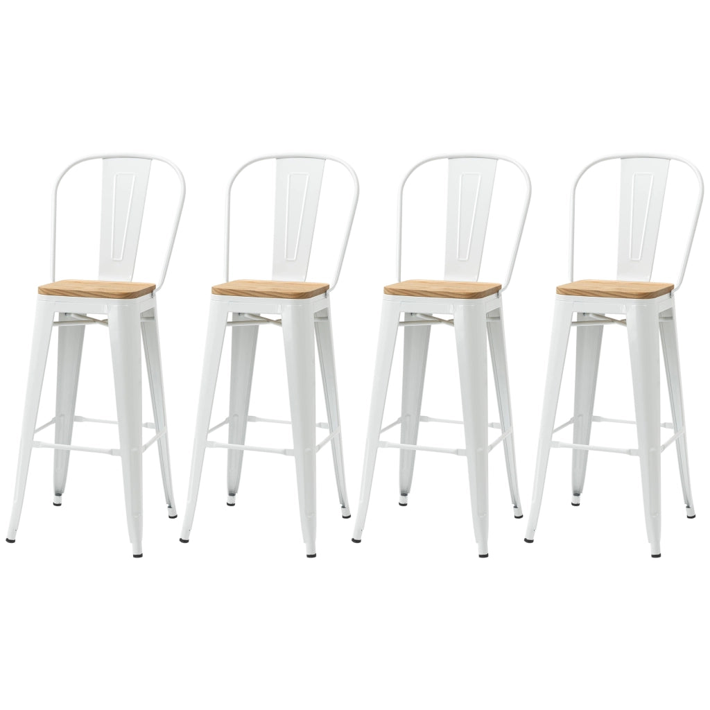 Sgabello bar industriale con schienale e poggiapiedi ¨C Xylo ¨C metallo bianco altezza 76 cm set 4 pezzi