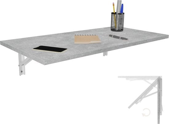Tavolo da cucina pieghevole - 80x40 cm - colore cemento - fissaggio al muro