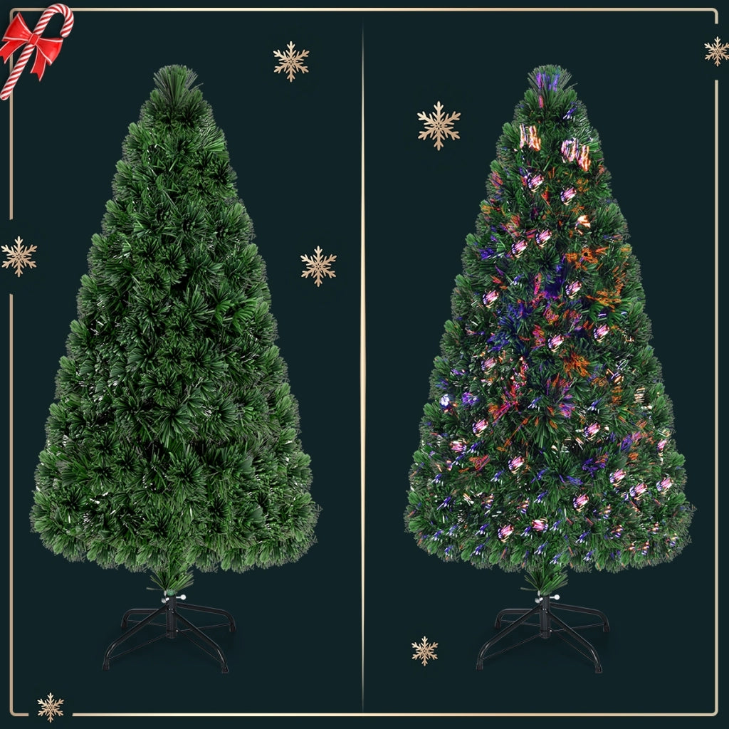 Albero di natale illuminato con fibra ottica 150cm Albero di abete artificiale cambia colore con 170 rami, Verde-Alberi di Natale
