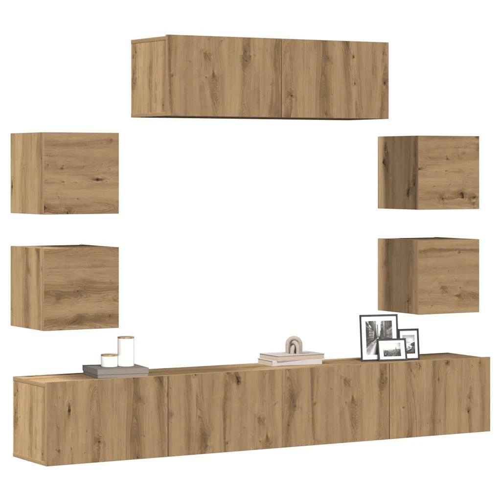 Set Mobile TV 7 pz Montato a Parete Rovere in Legno Multistrato 3329016
