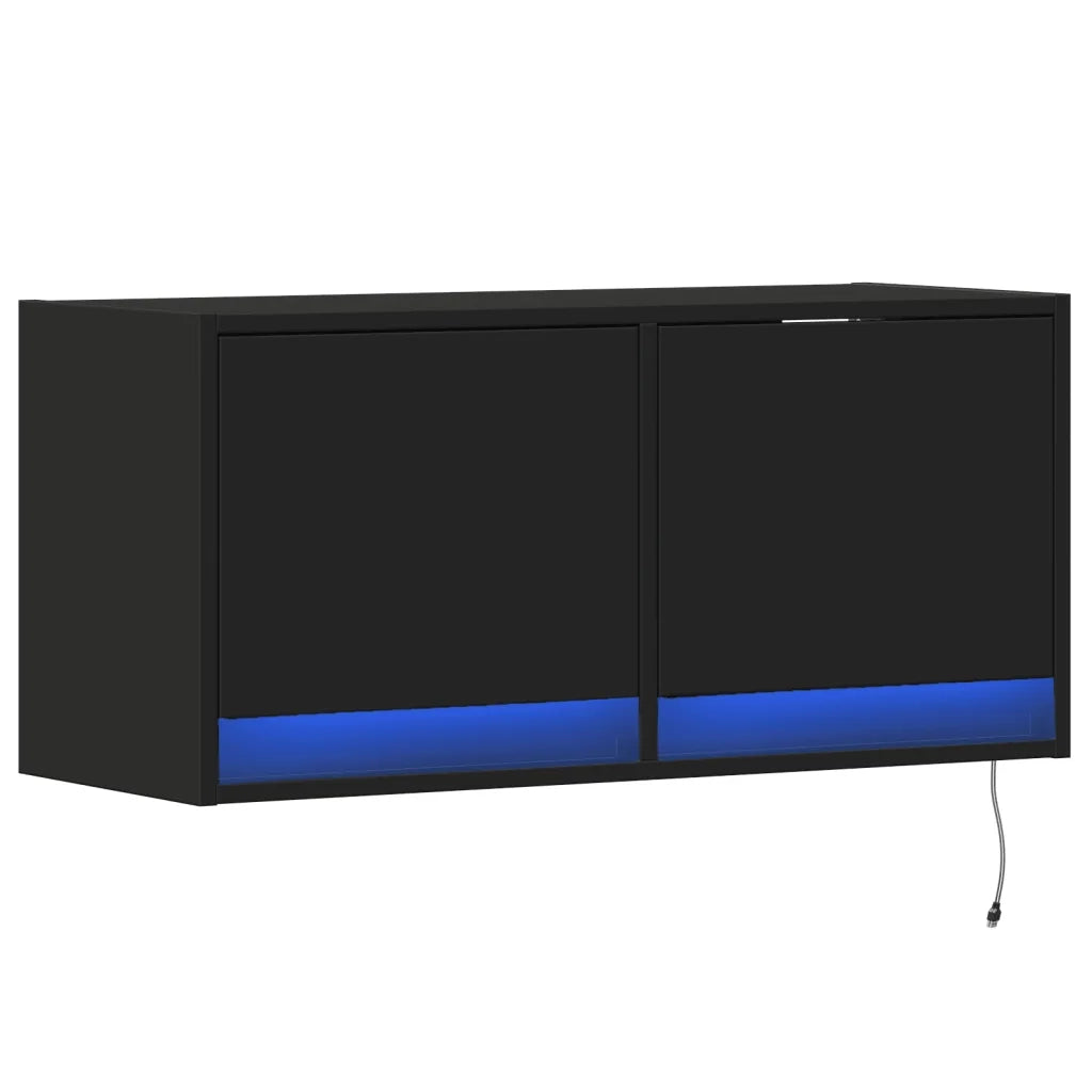 vidaXL Mobile TV a Parete con Luci LED Nero 80x31x35 cm