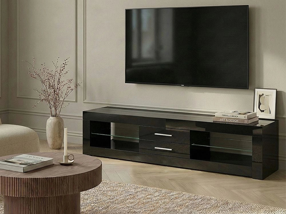 Mobile TV con ante e sistema di gestione dei cavi nero stile moderno