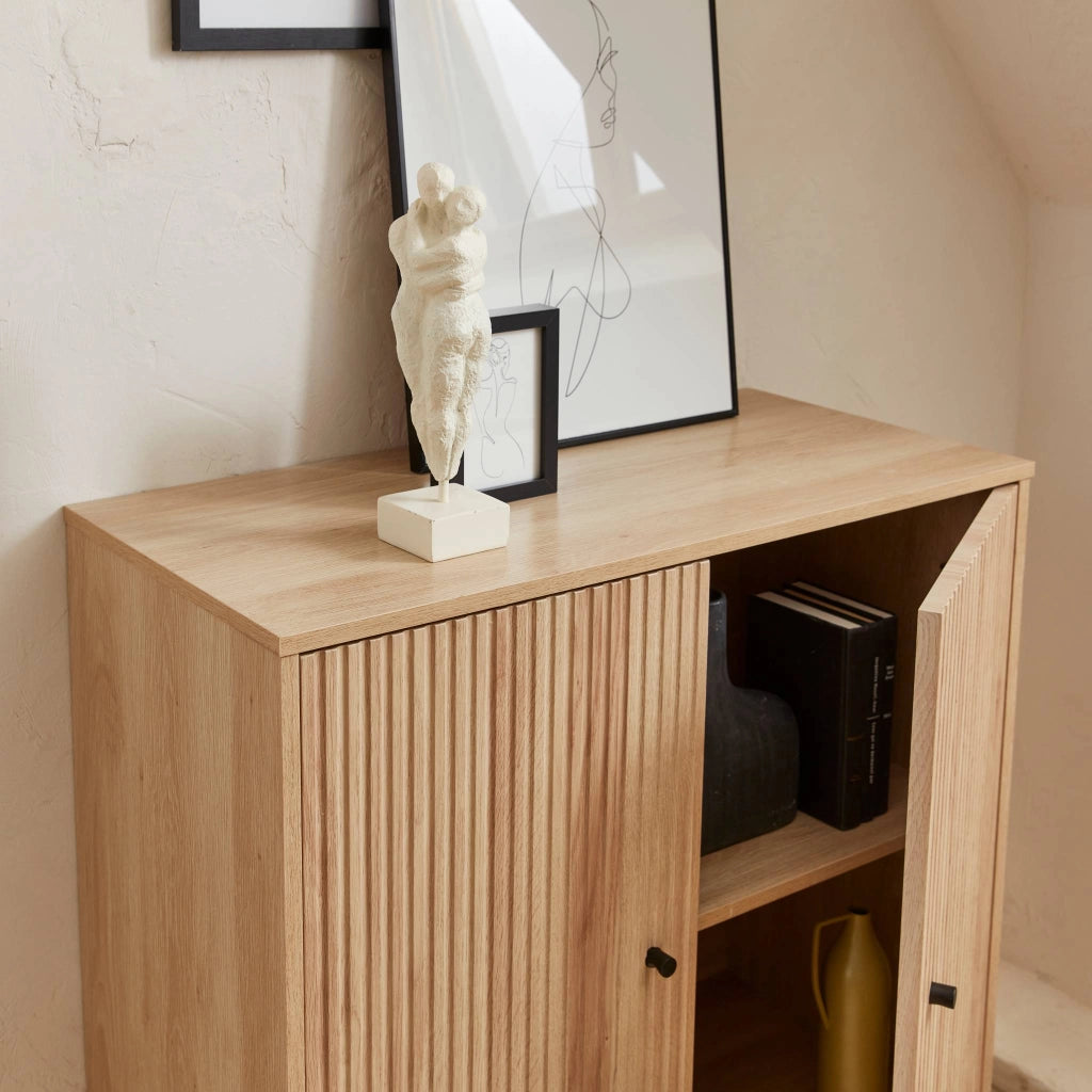 Credenza scanalate effetto legno a 2 ante, 83.5cm, marrone naturale