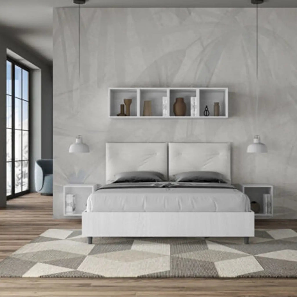 Letto matrimoniale senza rete 160x200 bianco frassino cuscini similpelle bianco Egos Appia