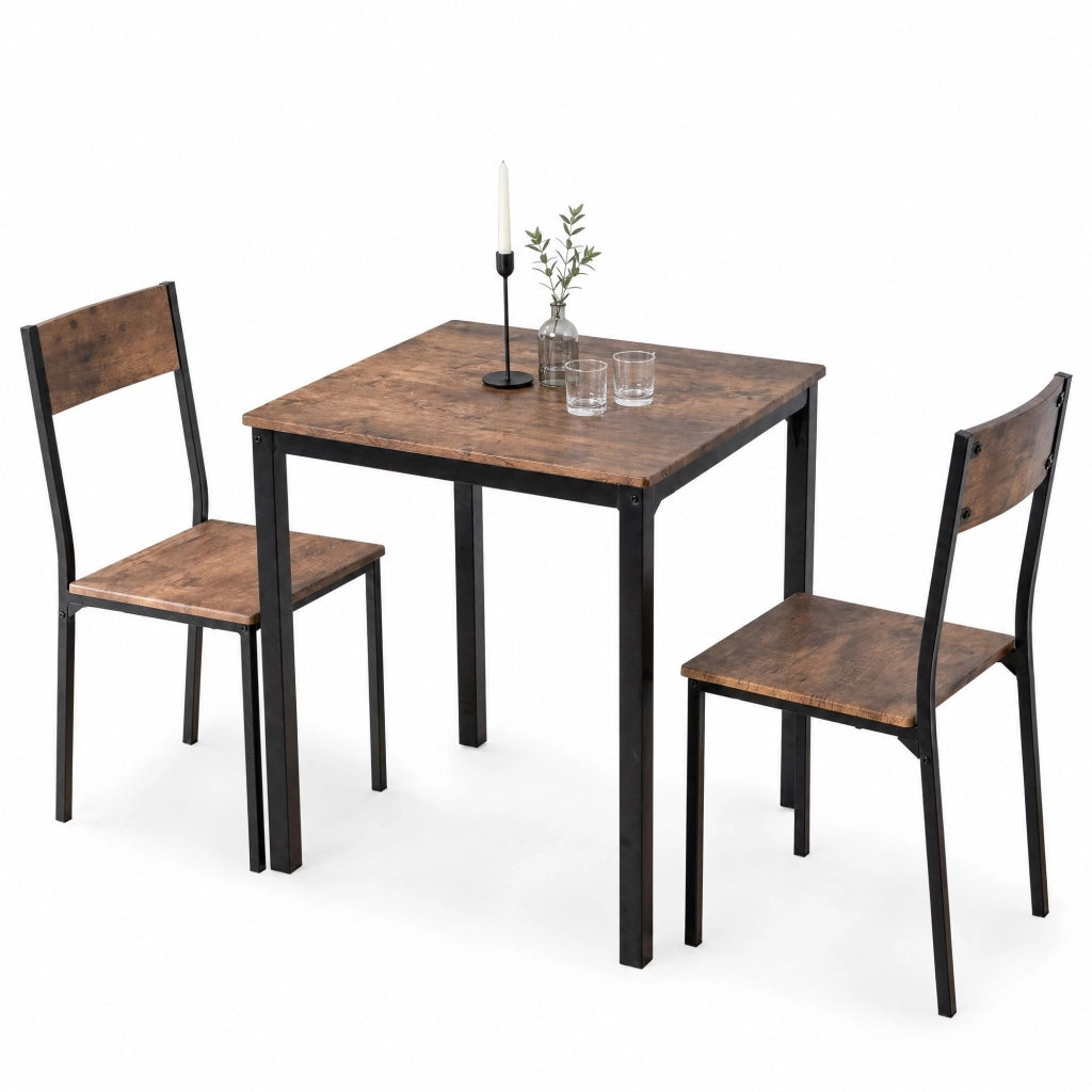 Set tavolo da pranzo con 2 sedie marrone, 70 x 70 cm