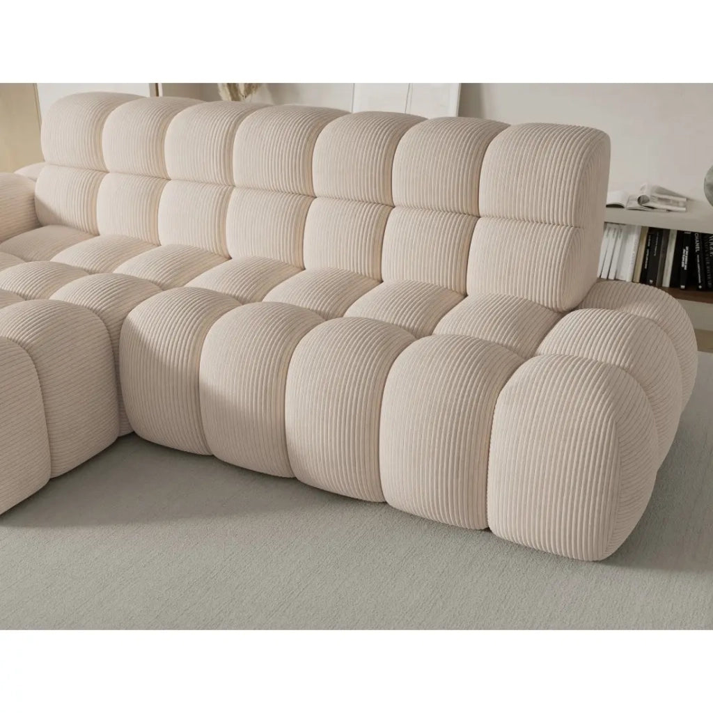 Divano angolare trasformabile BULLA 3 posti beige – velluto a coste con estensione della seduta elettrica