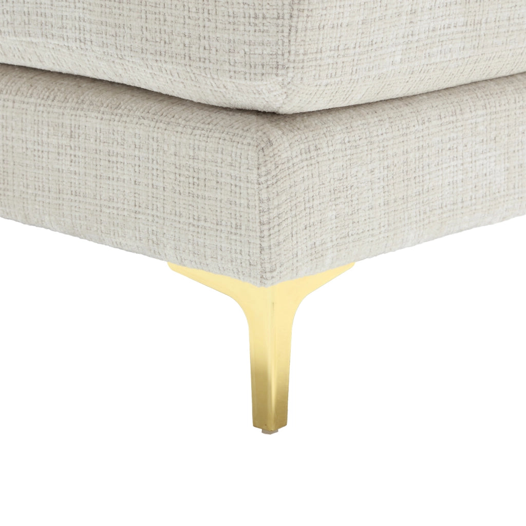 Divano Panoramico a U con Due Chaise Longue, Cuscini Schienale e Piedi in Metallo, Ciniglia Beige
