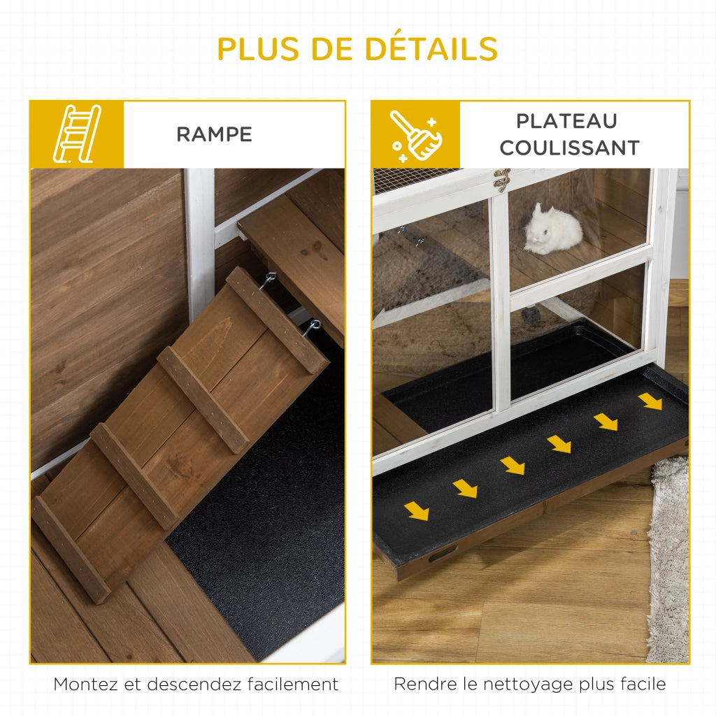 Gabbia per conigli in legno massello a 2 piani con ruote ¨C zephmum ¨C 91.5x53.3x73 cm marrone