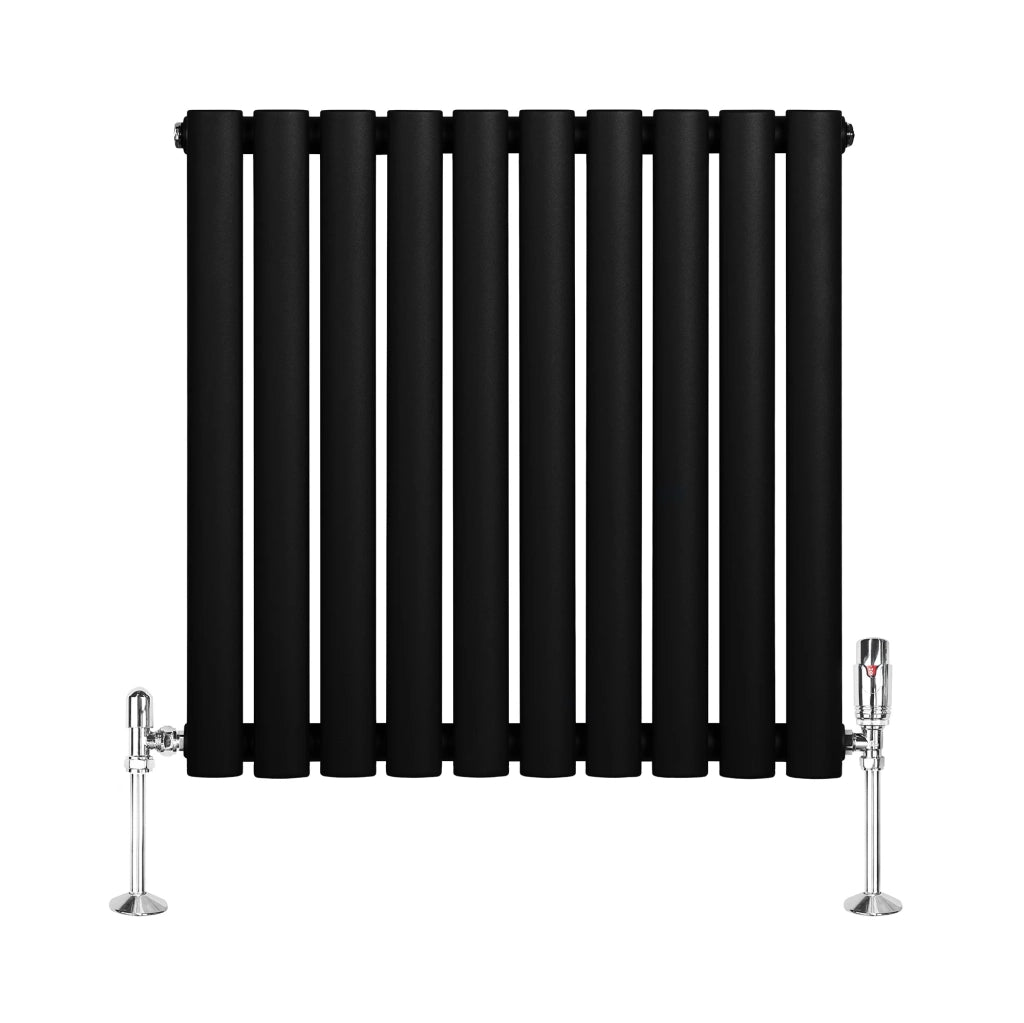 Radiatore Orizzontale Ovale 600x600mm Nero con Valvole TRV