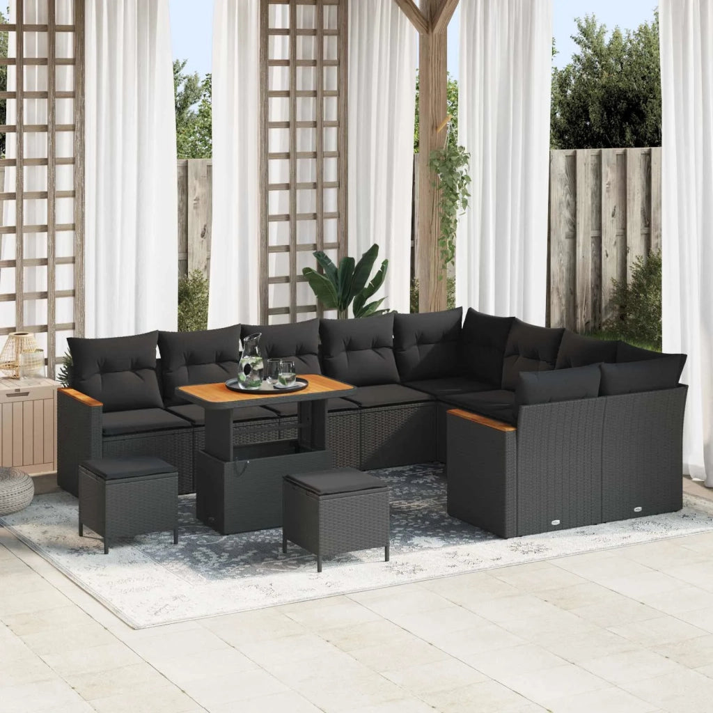Set Divano da Giardino 12 pcs Nero polyrattan 3363084