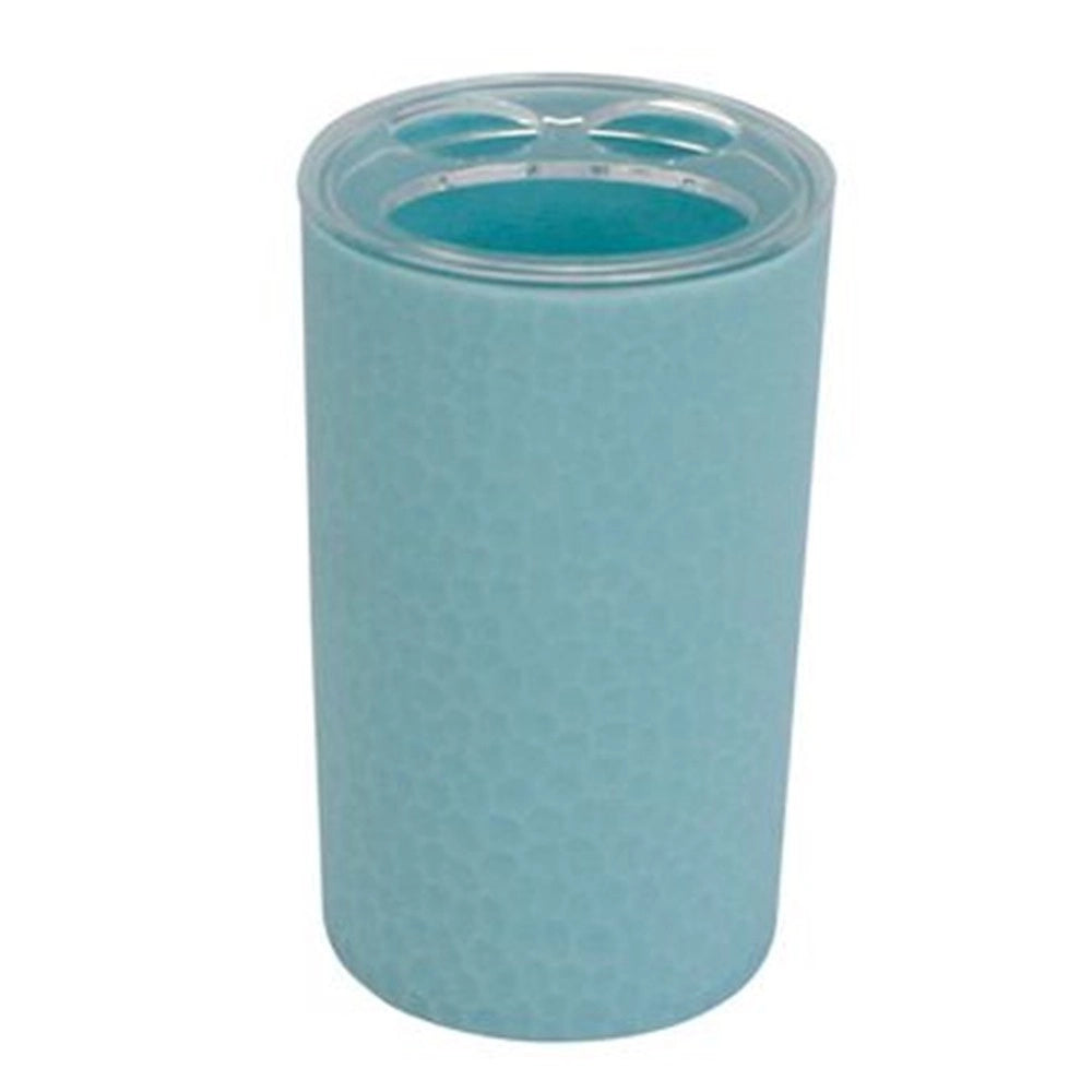 Trade Shop - Porta Spazzolini Bicchiere Accessorio Arredo Bagno Azzurro Lavorato 3 Fori 79794 -