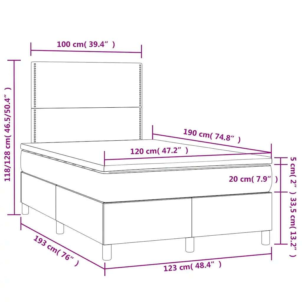 Letto a Molle Materasso e LED Grigio Chiaro 120x190 cm Tessuto