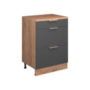 Mobile per mansarda Rion Antracite-oro/Rovere dorato 60 x 83.8 cm senza inclinazione con 3 cassetti Vicco