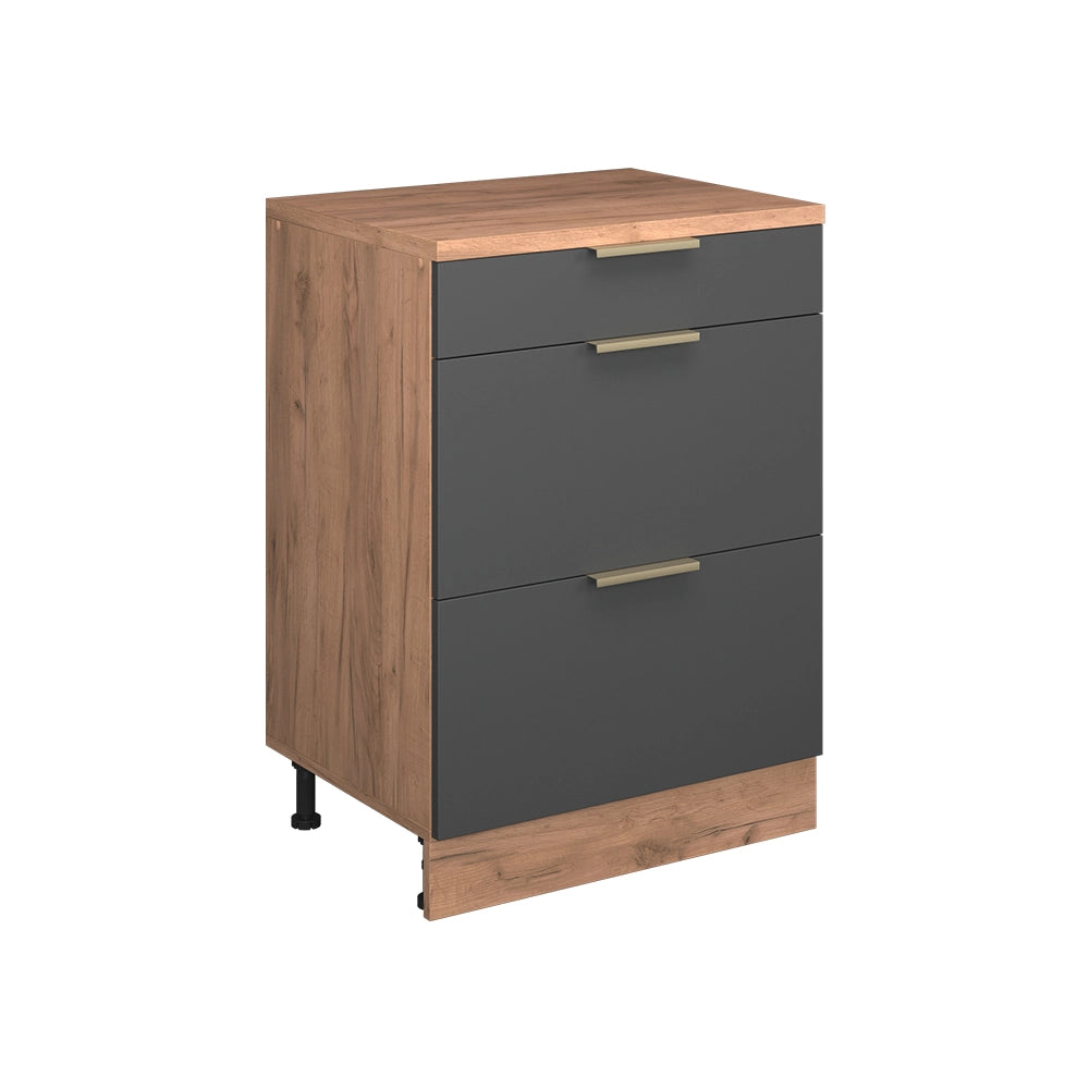 Mobile per mansarda Rion Antracite-oro/Rovere dorato 60 x 83.8 cm senza inclinazione con 3 cassetti Vicco