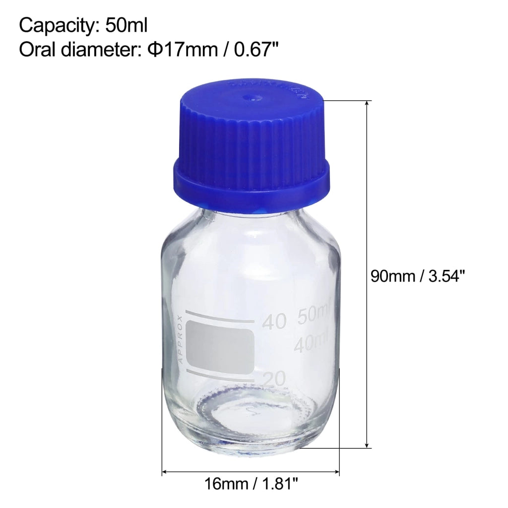 Provetta da 50 ml, 4 pezzi, flacone di vetro graduato rotondo con tappo a vite blu