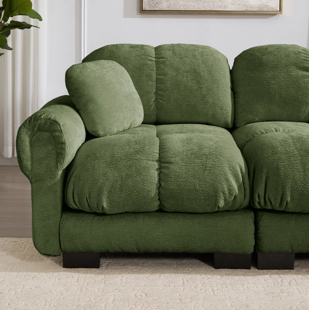 Divano modulare in chenille verde; 260x149x90 cm