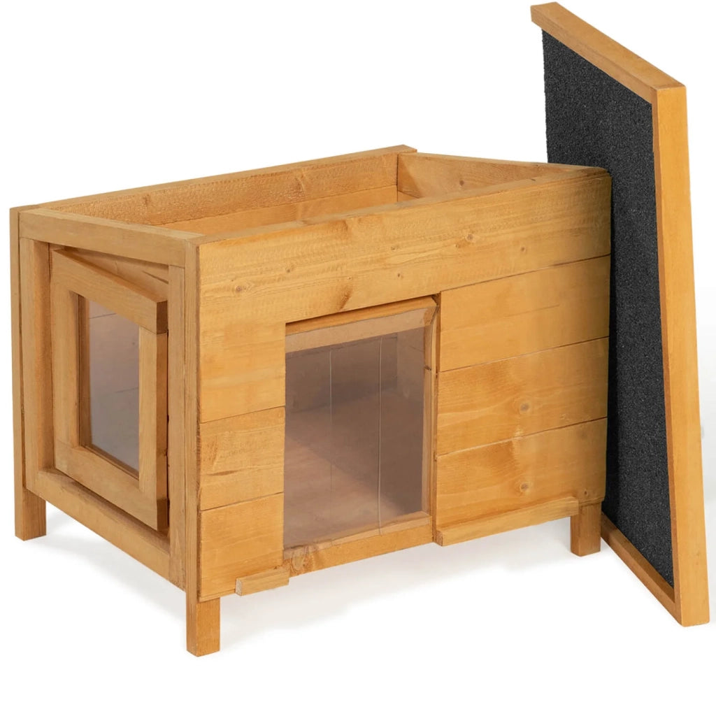 IDMarket - Casetta per gatti in legno con porta a doghe