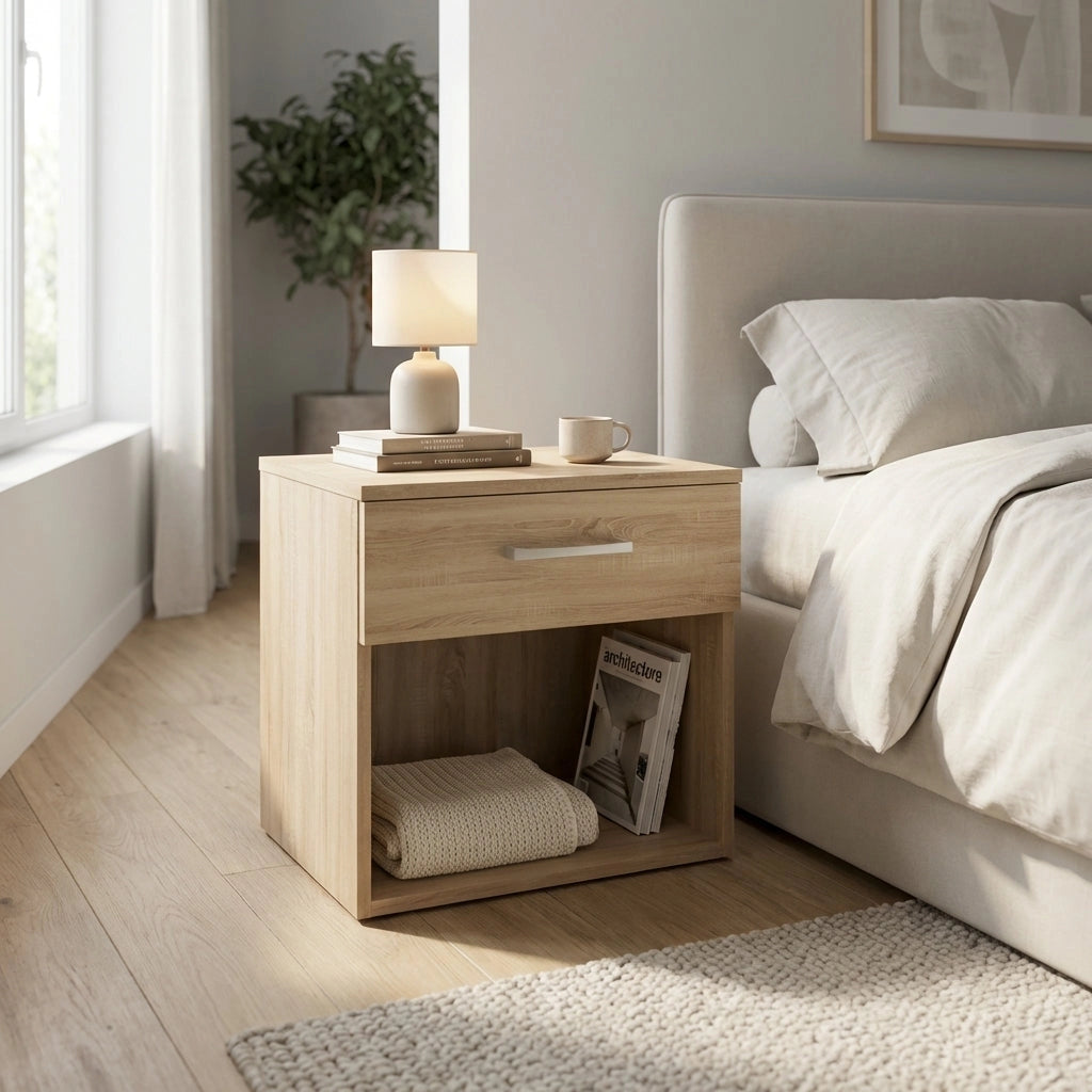 Comodino un cassetto e un vano in Legno Composito cm 44 4x33x43 5 - JAY