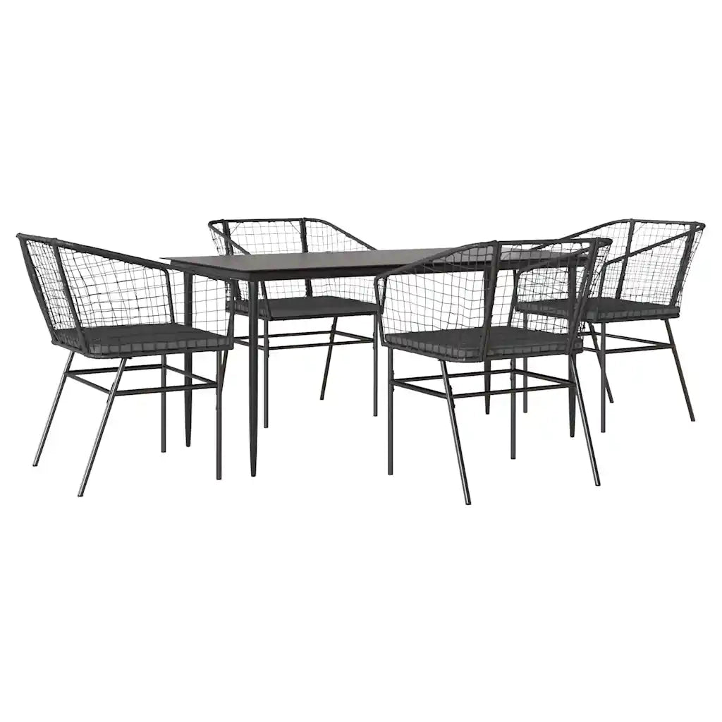 Set da Pranzo da Giardino con Cuscini 5 pz Polyrattan Vetro