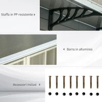 Pensilina da Esterno per Finestre e Porte, in Policarbonato e Alluminio, 303x100x26cm - Marrone