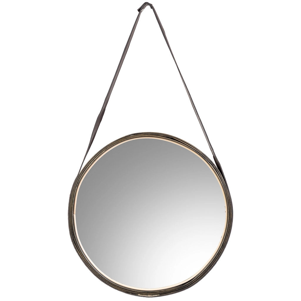 Specchio in legno e corda in similpelle marrone, D41x2,5h cm