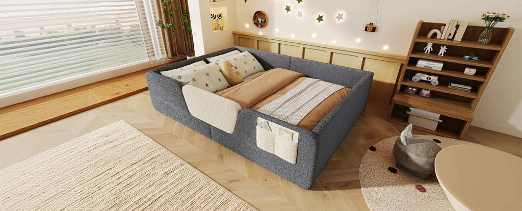 Letto imbottito per bambini 140 x 190 cm in velluto grigio