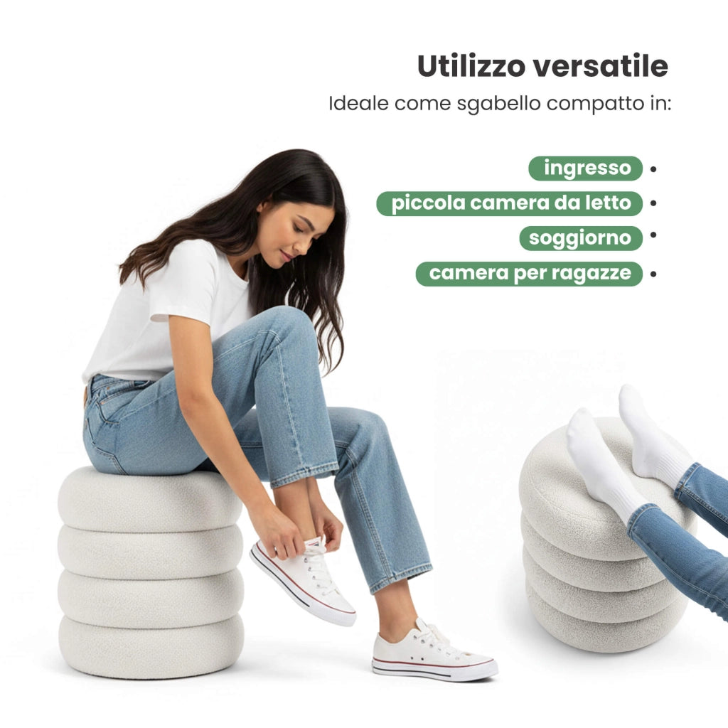 Pouf contenitore cilindrico in tessuto teddy 42 cm SNUGGO Bianco Nebbia