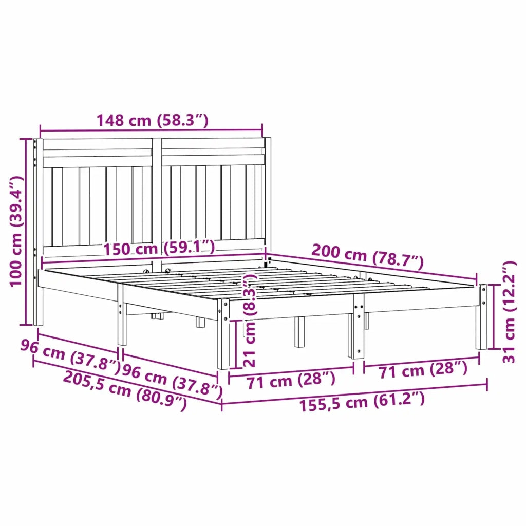 Struttura del letto-Giroletto Marrone cerato 205,5 x 155,5 x 100 cm