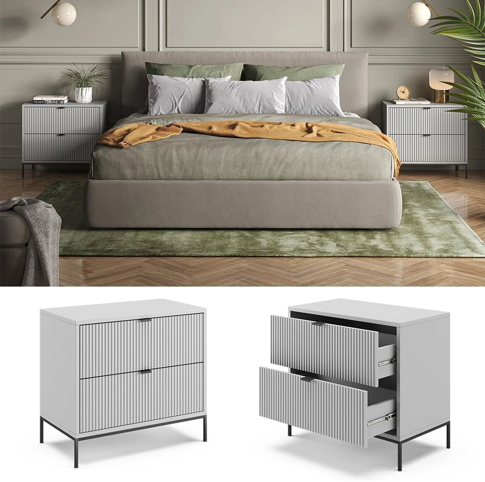 Comodino camera da letto Eliza, Grigio, Set di 2, combinabile per l'uso come tavolino laterale o comodino