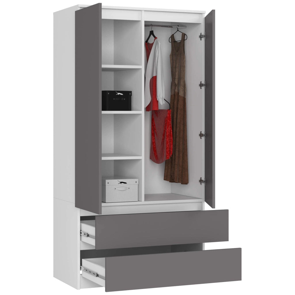 Armadio AKORD S90 Bianca 90 cm 2 ante 2 cassetti inserto frontale Grigio Grafite 90x51x180 cm