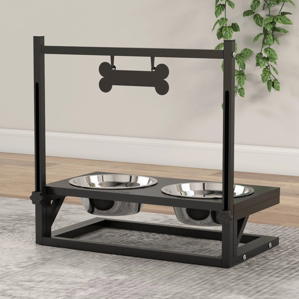 Ciotole Rialzate per Cani e Gatti ¨C Xylo ¨C Acciaio Inossidabile 40,5x22x39cm Nero Argento