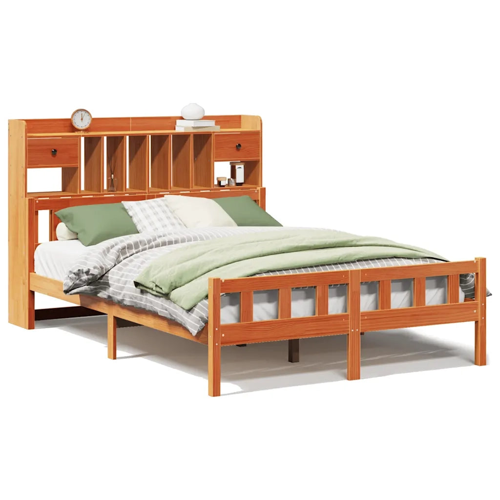 Letto Libreria senza Materasso Marrone Cera 160x200 cm in Pino 3322192