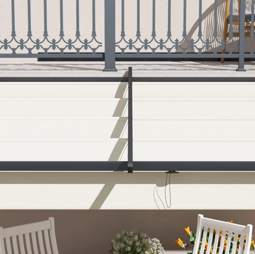 Pergola a parete 3 x 3 m con tetto scorrevole; bianco crema; struttura in alluminio