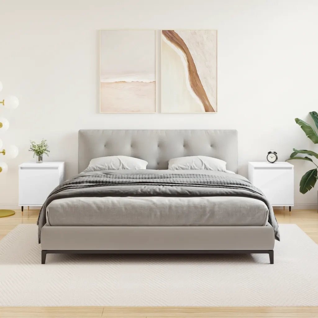 Set di 2 Comodini | Armadio da Notte | Mobiletto da notte Bianchi 40x30x50 cm in Legno Multistrato