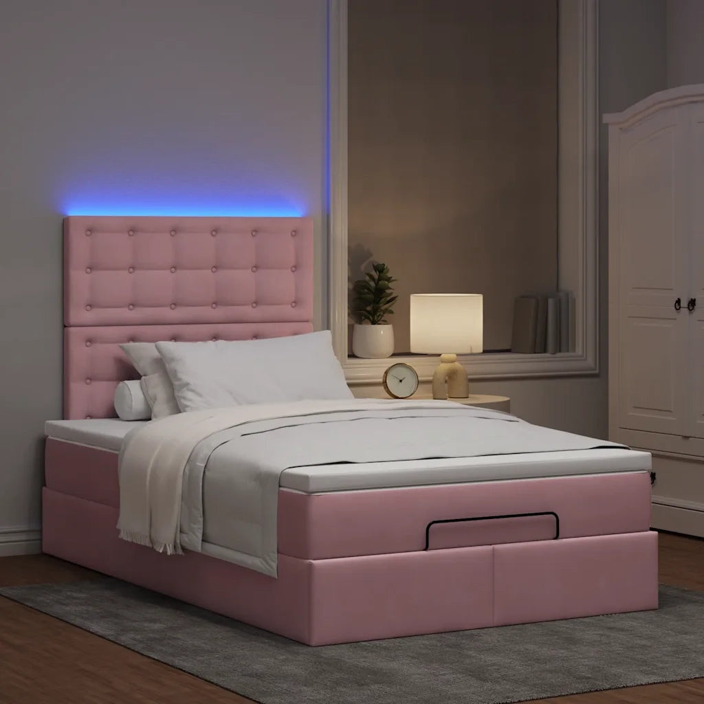 Struttura Letto Pouf con Materasso Rosa 120x200 cm Velluto 3314461