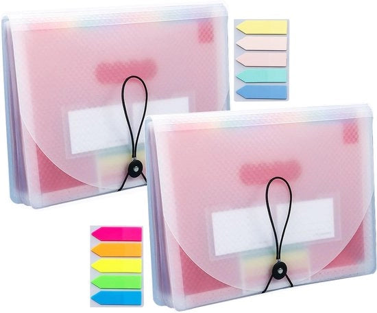 Pacchetto con 2 mappette A4, mappette con 13 tasche, mappa arcobaleno, mappa accordone, cartellino A4, cartellino dossier, mappa A4, cartellino portatile per la classificazione con etichette per casa e ufficio, bianco.