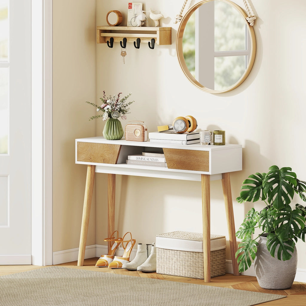 Consolle per Ingresso con 2 Cassetti e Gambe in Legno per Salone ¨C zephmum ¨C Bianco