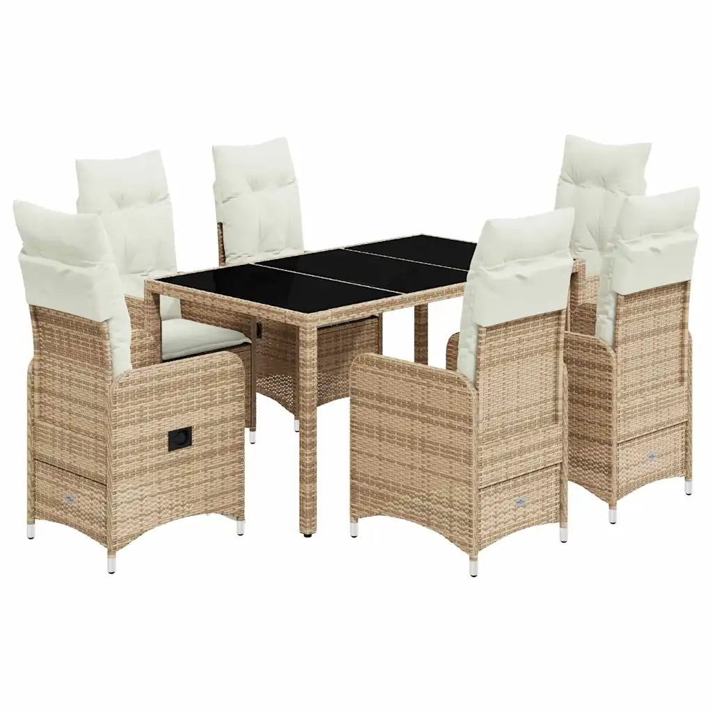 vidaXL Set da Bistrò da Giardino 7 pz con Cuscini Beige in Polyrattan
