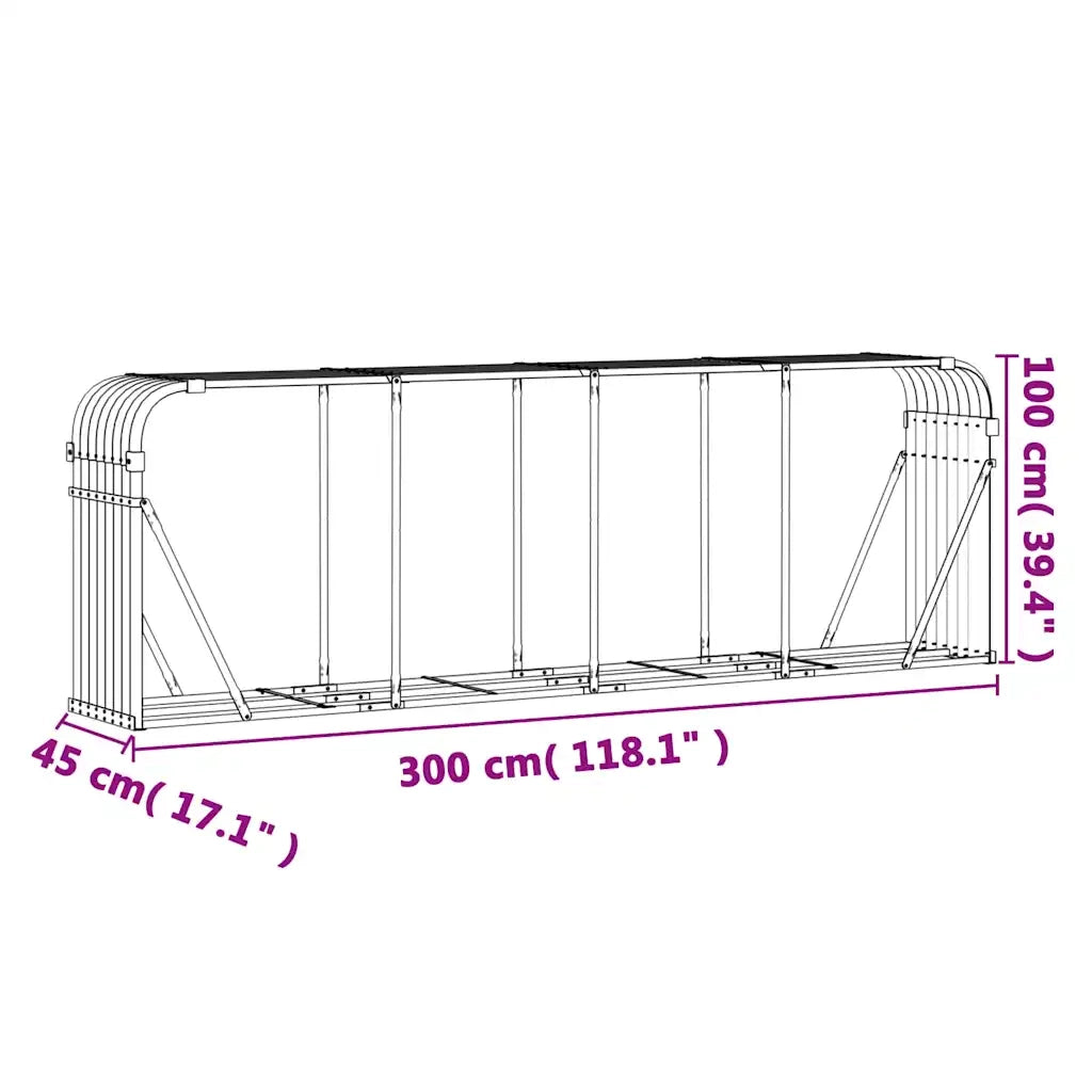 Portaceppi Antracite 300x45x100 cm in Acciaio Zincato